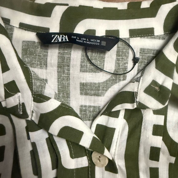 Zara Olive and White Long Sleeve Dress - Picture 3 of 4